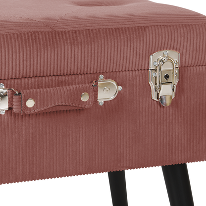 Pink Corduroy Storage Stool Suitcase Design Black Legs