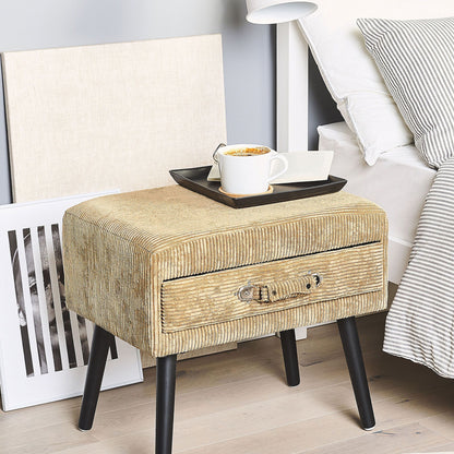 Side Table Beige Corduroy Black Legs 46 x 50 x 35cm Storage