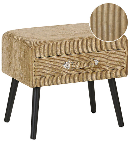 Side Table Beige Corduroy Black Legs 46 x 50 x 35cm Storage
