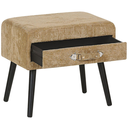 Side Table Beige Corduroy Black Legs 46 x 50 x 35cm Storage