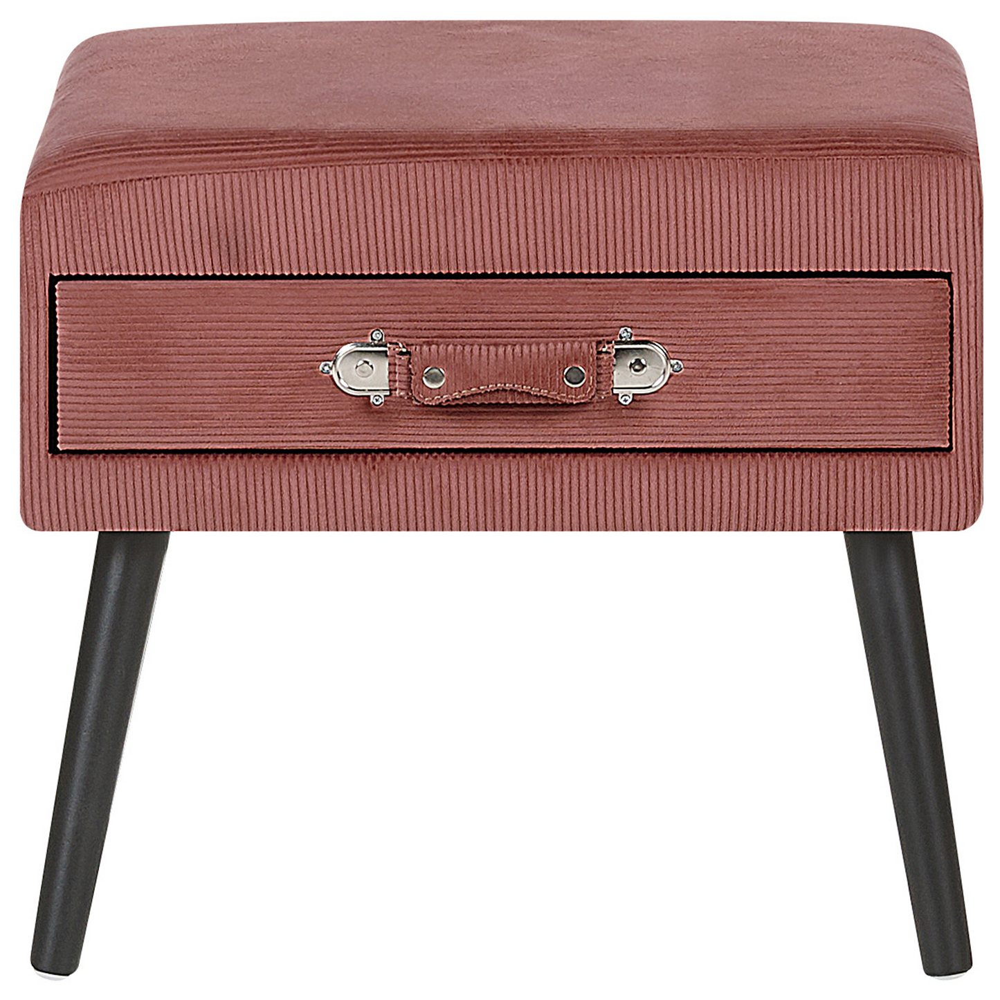 Side Table With Storage Pink Corduroy Upholstery Black Legs 46 X 50 X 35cm Suitcase Handle
