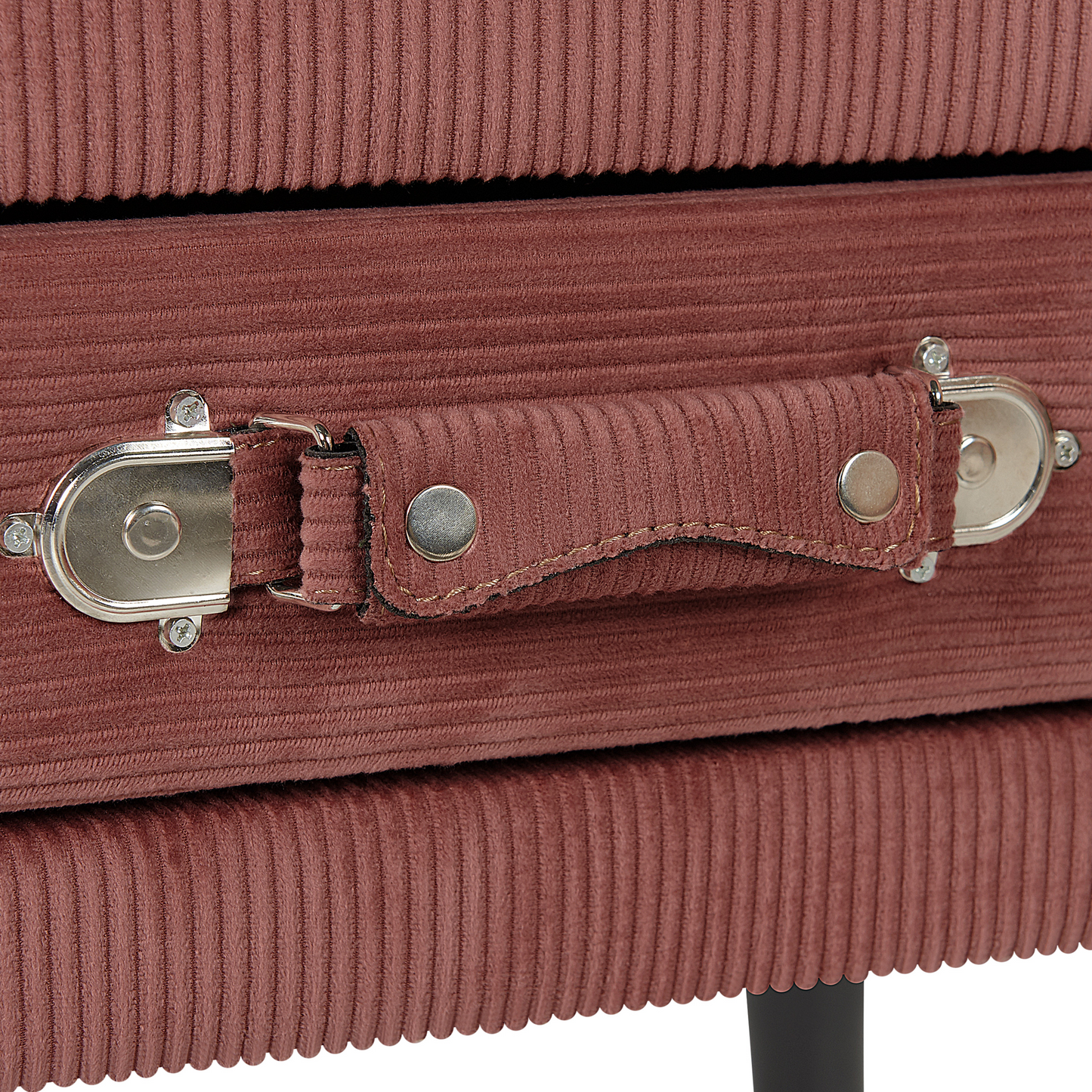 Side Table With Storage Pink Corduroy Upholstery Black Legs 46 X 50 X 35cm Suitcase Handle