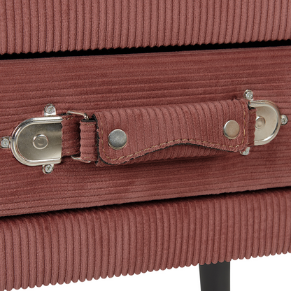 Side Table With Storage Pink Corduroy Upholstery Black Legs 46 X 50 X 35cm Suitcase Handle