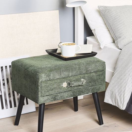 Side Table With Storage Corduroy Dark Green 46 x 50 x 35cm