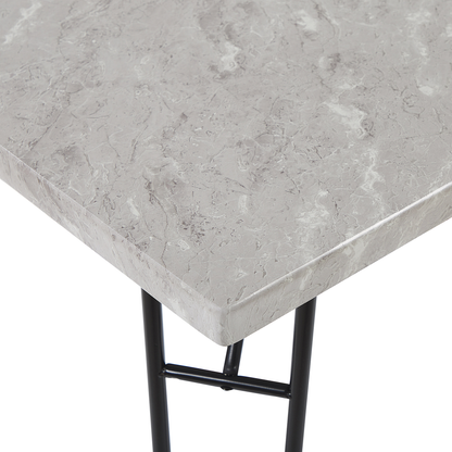Dining Set Gray And Black Marble Veneer Top With 2 Benches