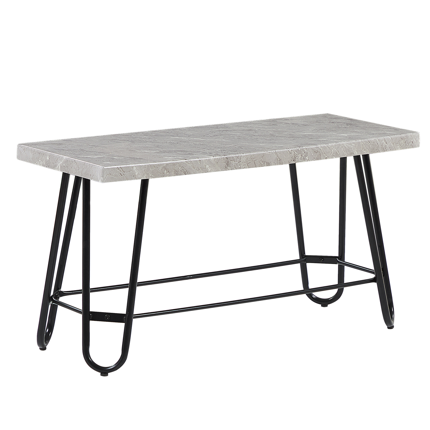 Dining Set Gray And Black Marble Veneer Top With 2 Benches
