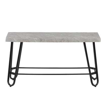 Dining Set Gray And Black Marble Veneer Top With 2 Benches