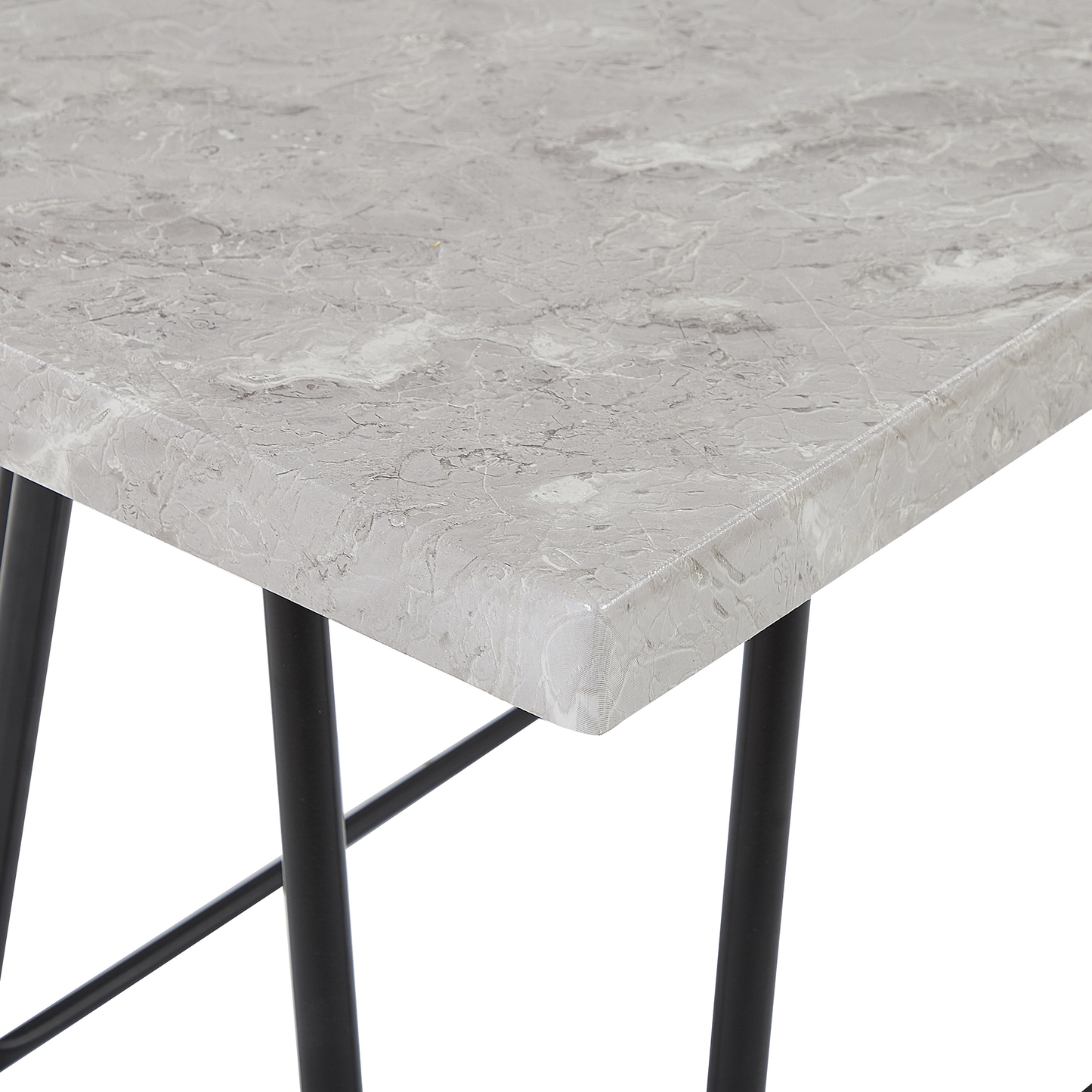 Dining Set Gray And Black Marble Veneer Top With 2 Benches