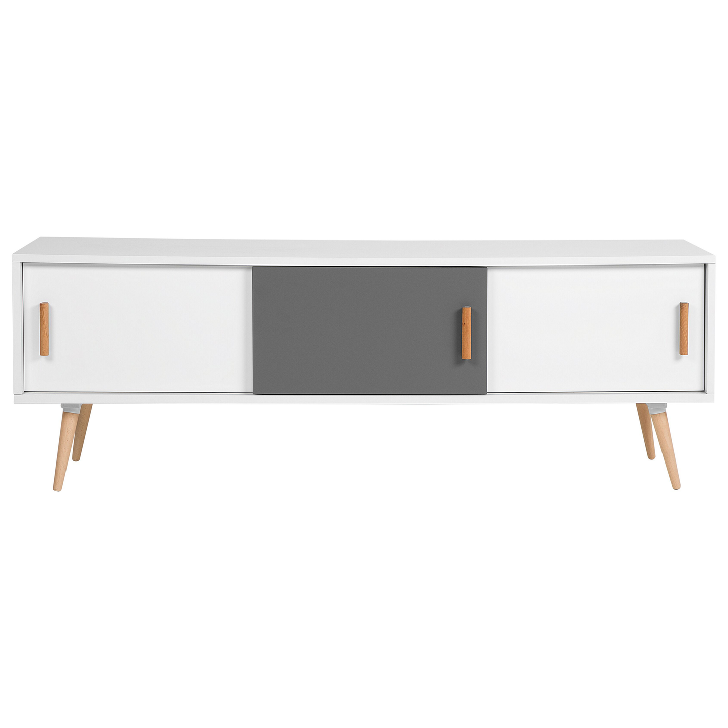 Sideboard White And Grey With Wooden Legs 3 Sliding Doors