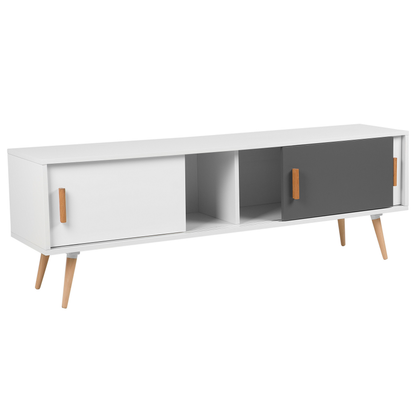 Sideboard White And Grey With Wooden Legs 3 Sliding Doors