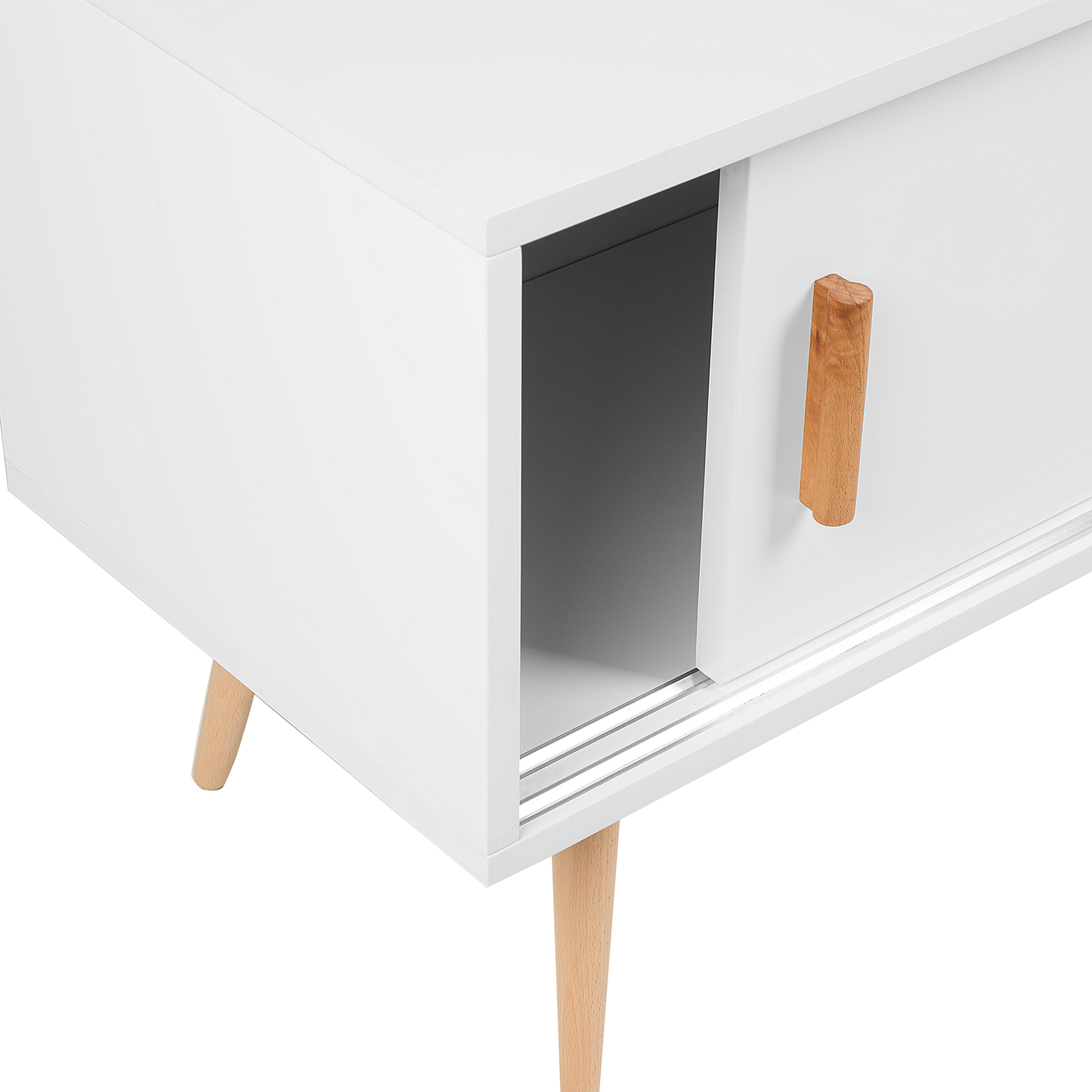 Sideboard White And Grey With Wooden Legs 3 Sliding Doors
