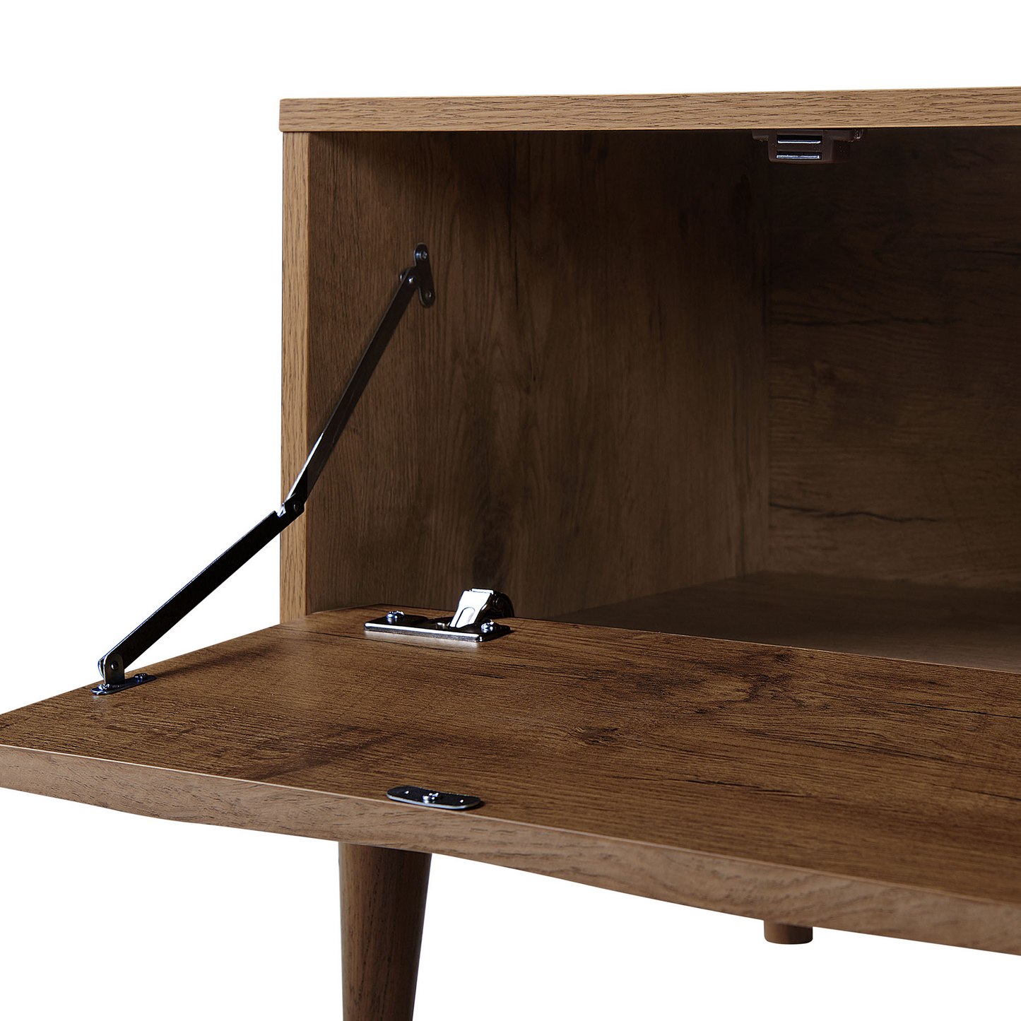 Dark Brown TV Stand For 75 Inch Televisions With Two Cabinets And Wide Top Shelf