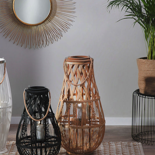 Lantern Light Bamboo Wood Glass Candle Holder Scandinavian Boho 77cm
