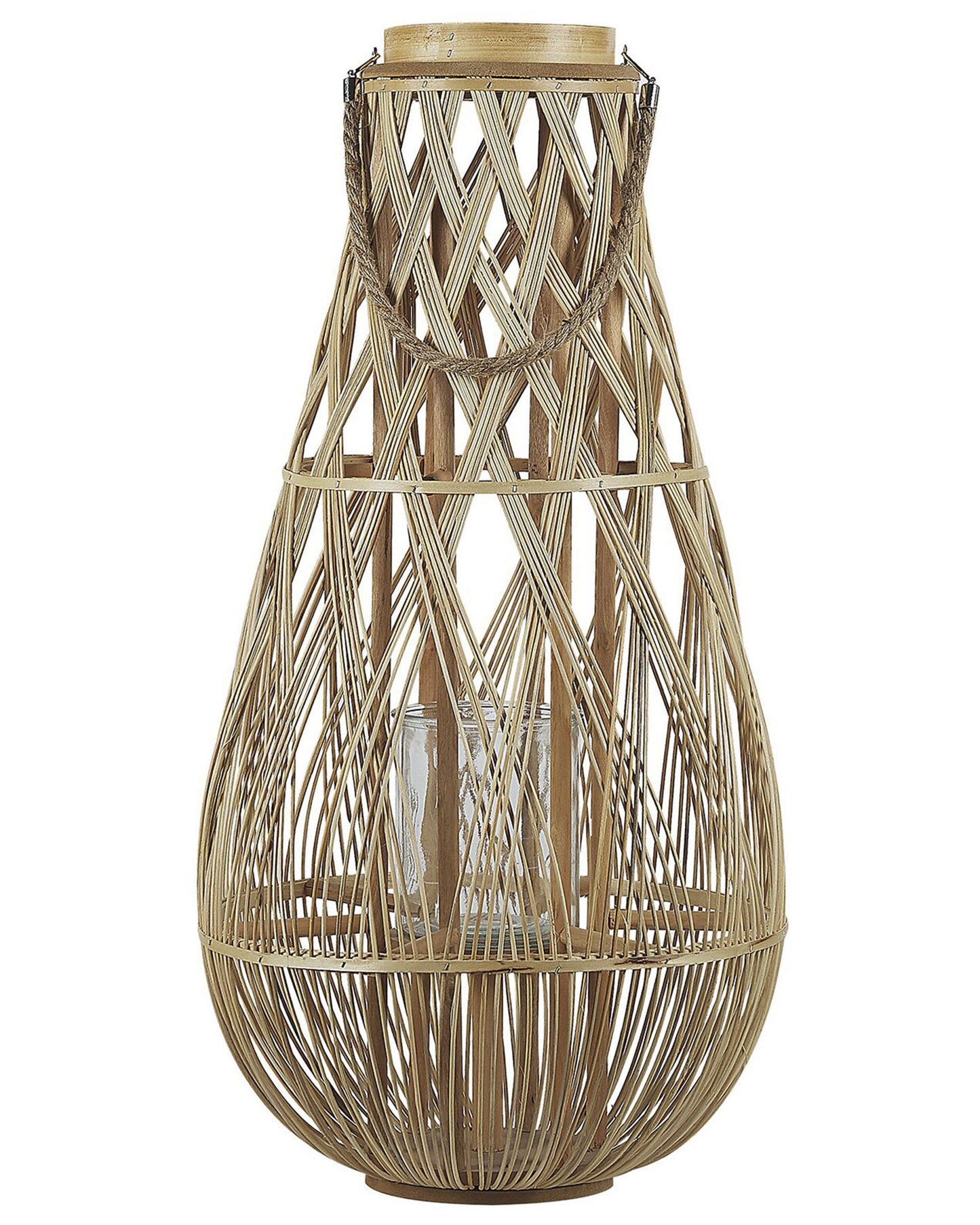 Lantern Light Bamboo Wood Glass Candle Holder Scandinavian Boho 77cm