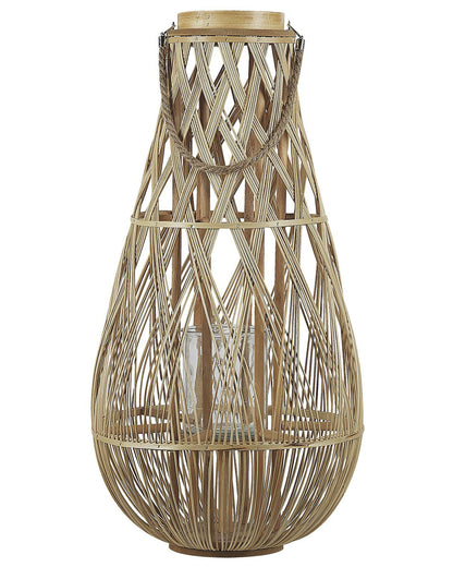 Lantern Light Bamboo Wood Glass Candle Holder Scandinavian Boho 77cm