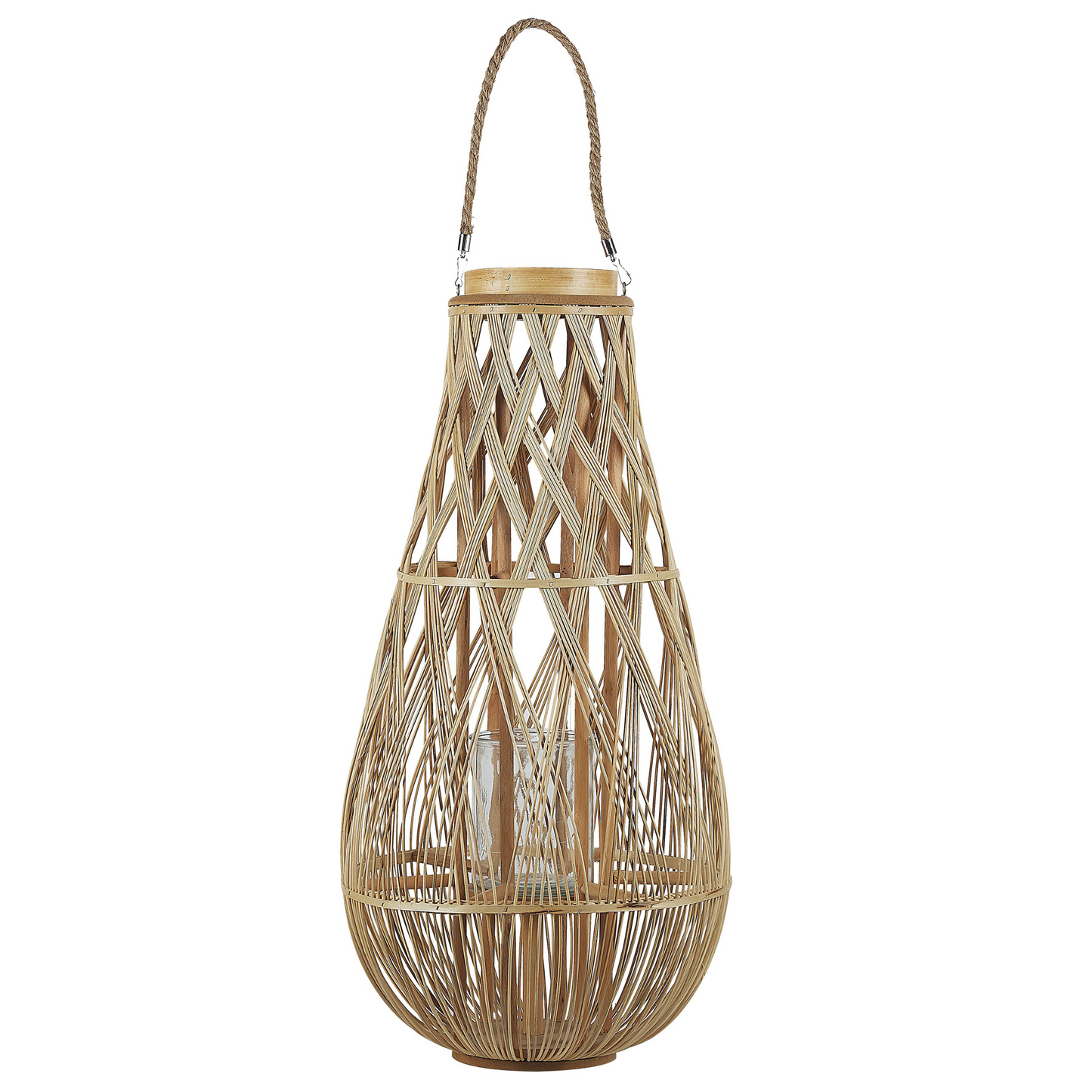 Lantern Light Bamboo Wood Glass Candle Holder Scandinavian Boho 77cm