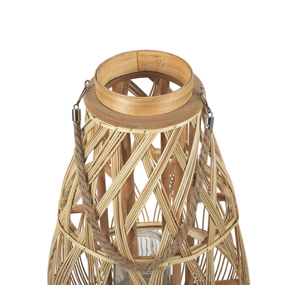 Lantern Light Bamboo Wood Glass Candle Holder Scandinavian Boho 77cm