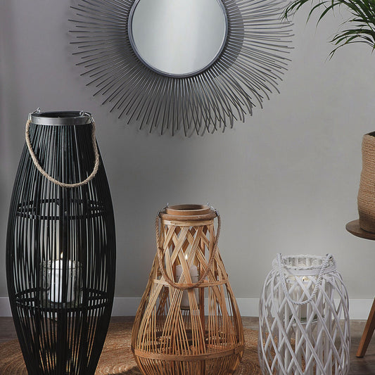 Lantern Light Bamboo Wood Glass Candle Holder 56cm Indoor Outdoor