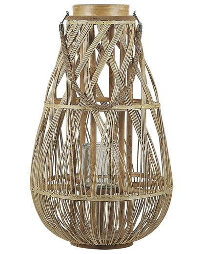 Lantern Light Bamboo Wood Glass Candle Holder 56cm Indoor Outdoor