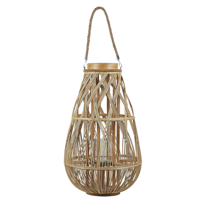 Lantern Light Bamboo Wood Glass Candle Holder 56cm Indoor Outdoor