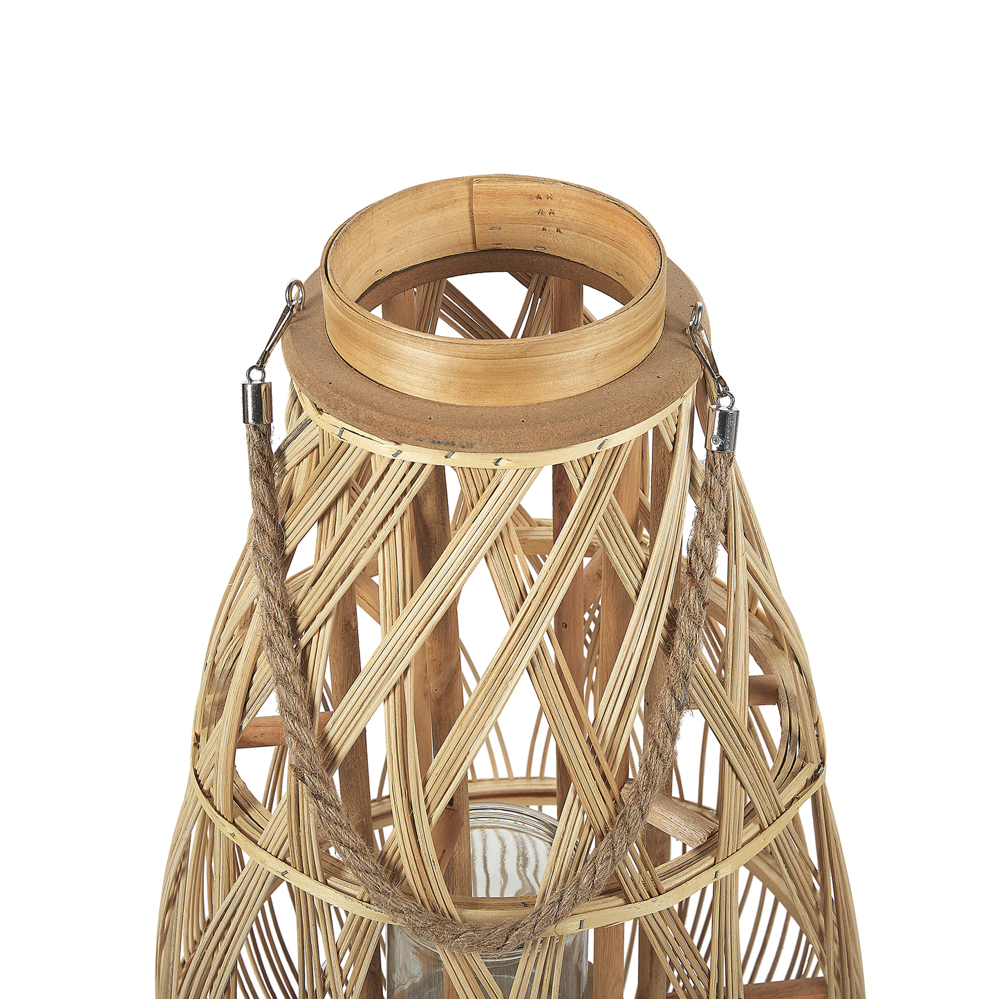 Lantern Light Bamboo Wood Glass Candle Holder 56cm Indoor Outdoor