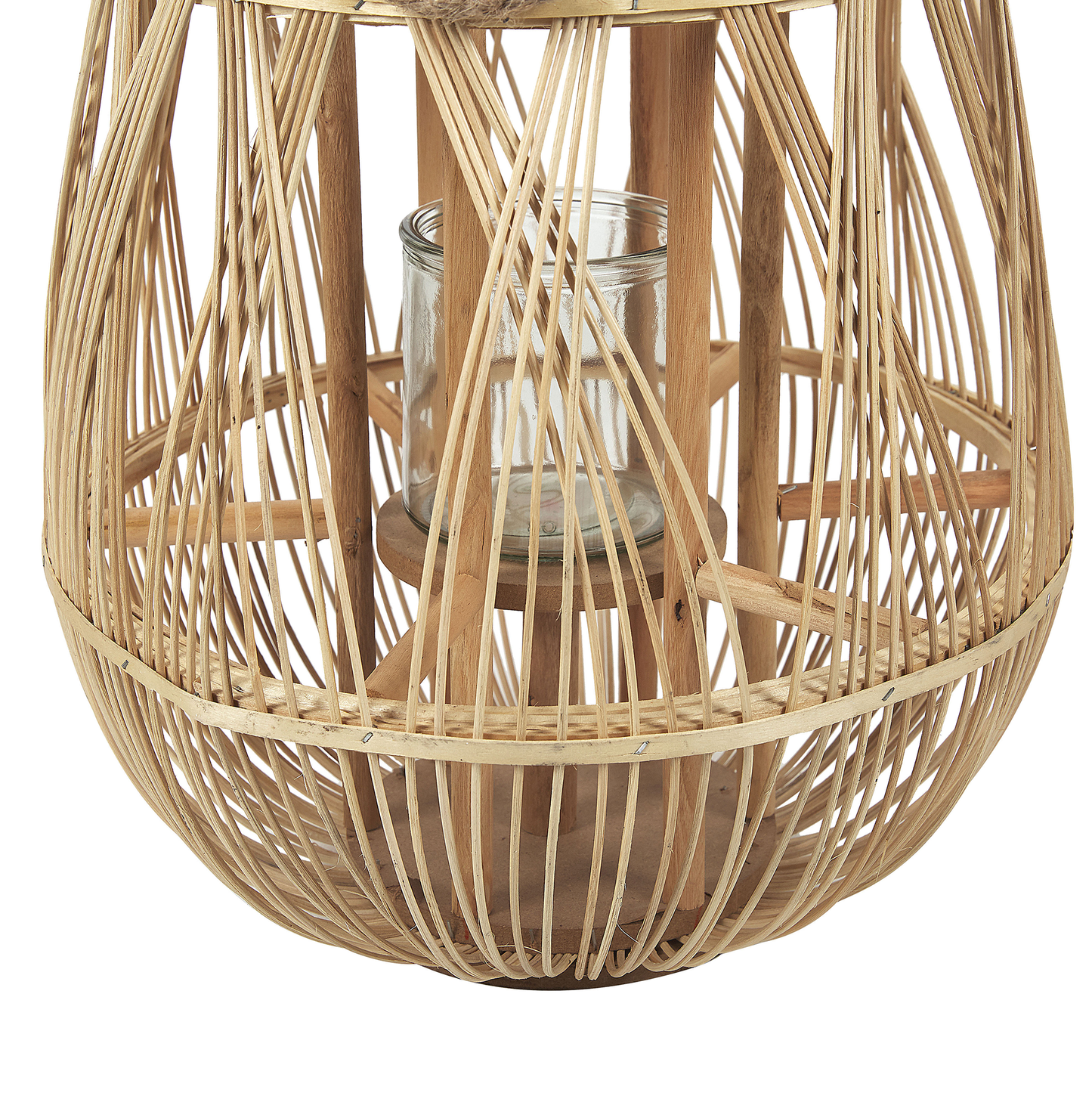 Lantern Light Bamboo Wood Glass Candle Holder 56cm Indoor Outdoor