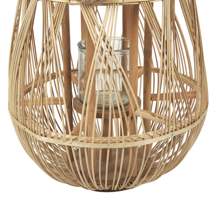 Lantern Light Bamboo Wood Glass Candle Holder 56cm Indoor Outdoor