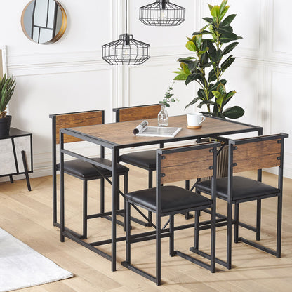 Modern Industrial Dining Set 110 x 70cm Dark Brown Top With Black Steel Legs 4 Upholstered Chairs