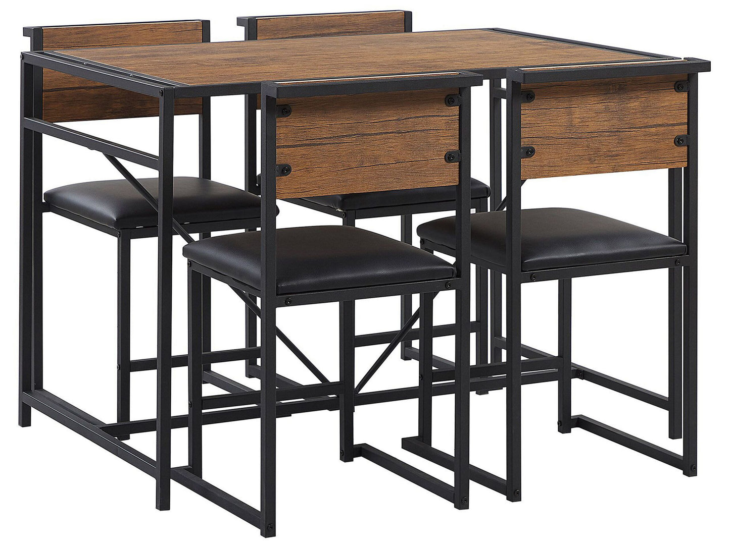 Modern Industrial Dining Set 110 x 70cm Dark Brown Top With Black Steel Legs 4 Upholstered Chairs