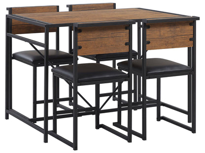 Modern Industrial Dining Set 110 x 70cm Dark Brown Top With Black Steel Legs 4 Upholstered Chairs