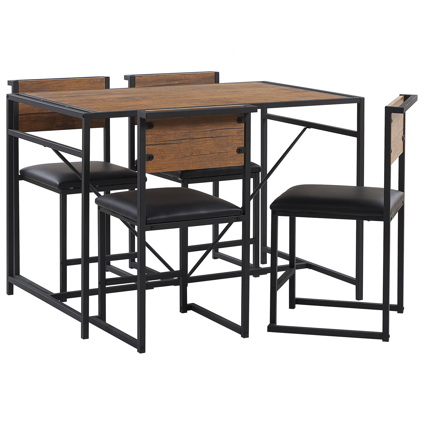 Modern Industrial Dining Set 110 x 70cm Dark Brown Top With Black Steel Legs 4 Upholstered Chairs
