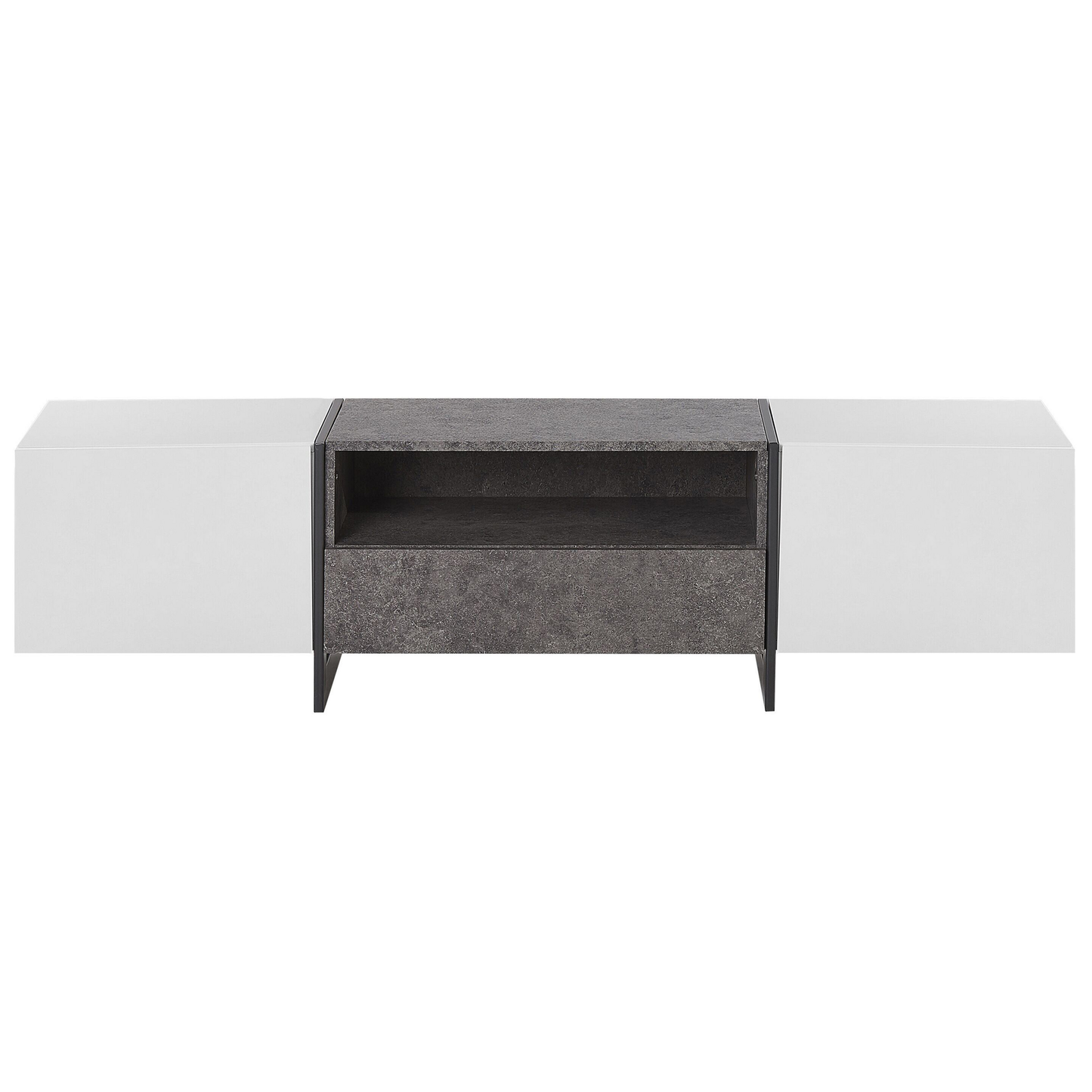 TV Stand Concrete Effect White Veneer With LED Light Storage