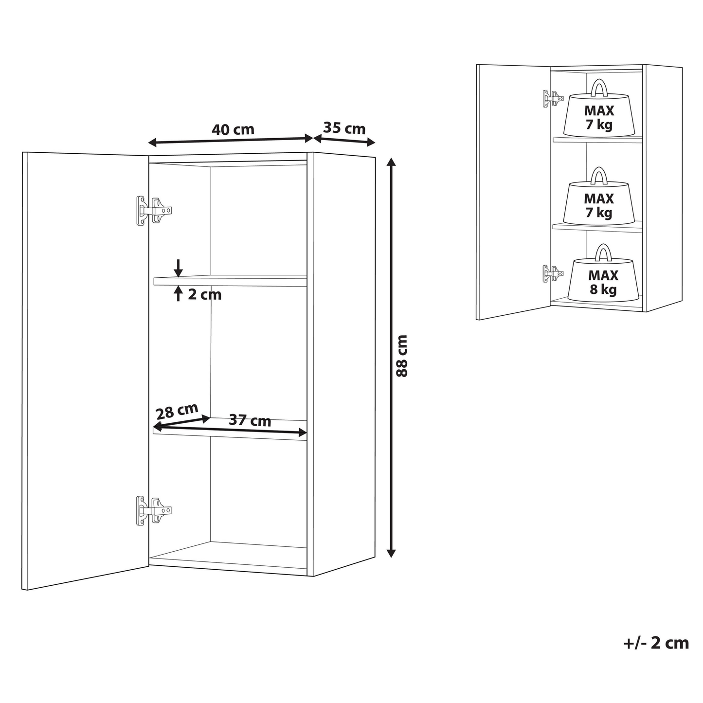 Black Bathroom Cabinet 88 x 40 x 35cm Modern