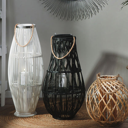 Nordic Home Lantern Black Bamboo Glass 75cm Indoor Outdoor