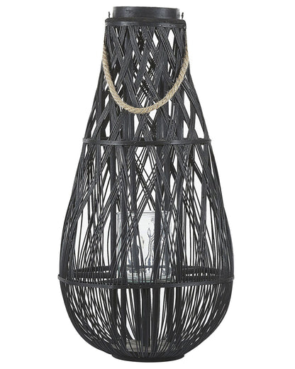 Nordic Home Lantern Black Bamboo Glass 75cm Indoor Outdoor