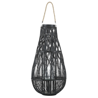 Nordic Home Lantern Black Bamboo Glass 75cm Indoor Outdoor