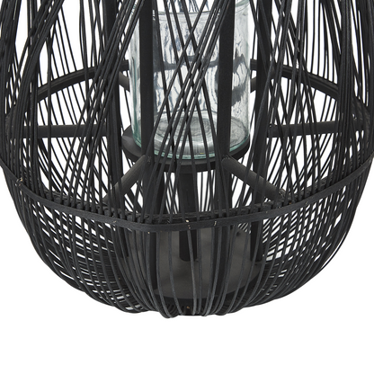 Nordic Home Lantern Black Bamboo Glass 75cm Indoor Outdoor