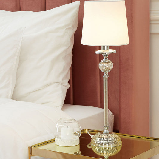 Table Lamp Silver Base White Empire Shade Glass Accents