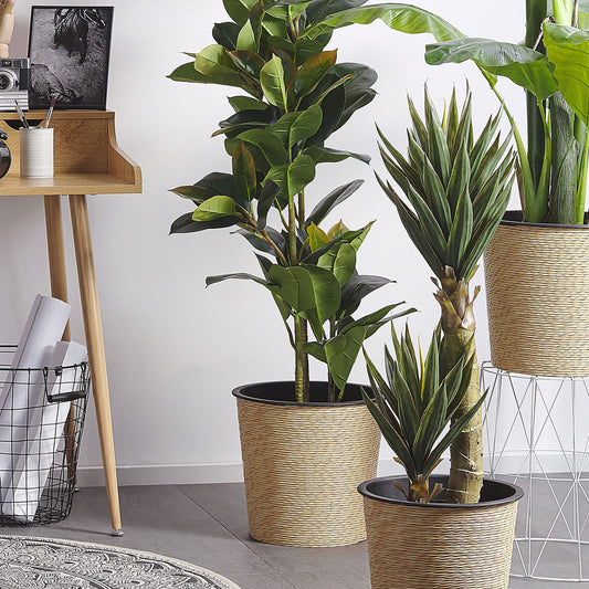 Aloe Vera Faux Plant 90cm Green and Black Boho Planter