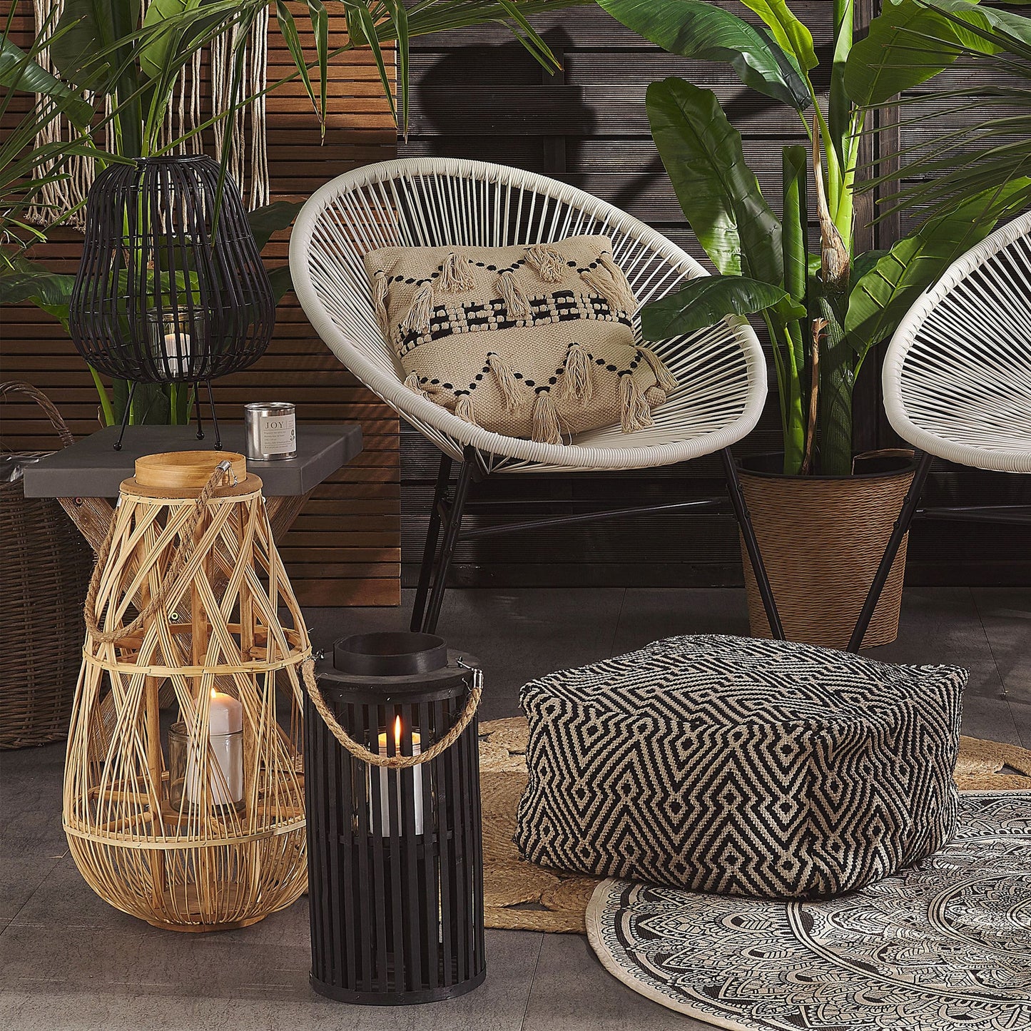 Lantern Candle Holder 40cm Black Boho Style