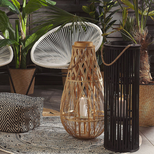 Willow Wood Lantern 80cm Black Candle Holder Boho Style