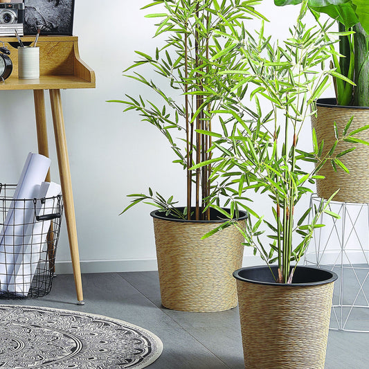 Artificial Potted Bamboo Plant 100cm Tall Green And Black Synthetic Indoor Decor