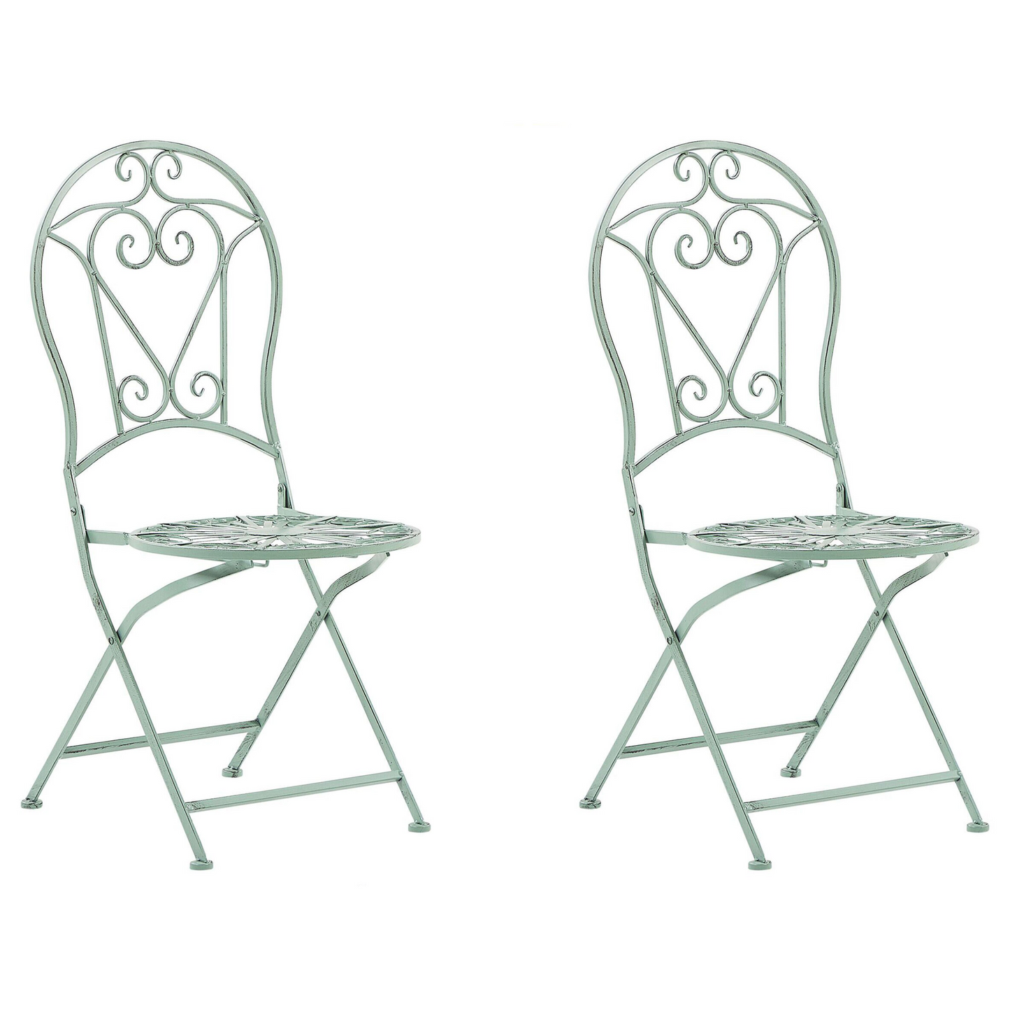 Outdoor Bistro Set Green Metal Folding Chairs Round Table
