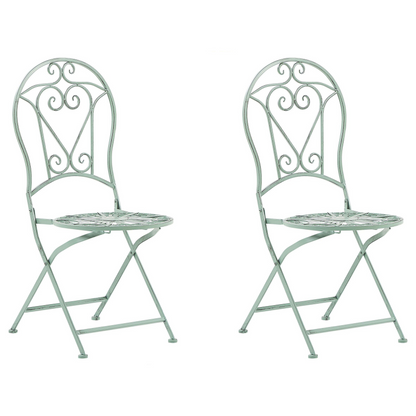 Outdoor Bistro Set Green Metal Folding Chairs Round Table