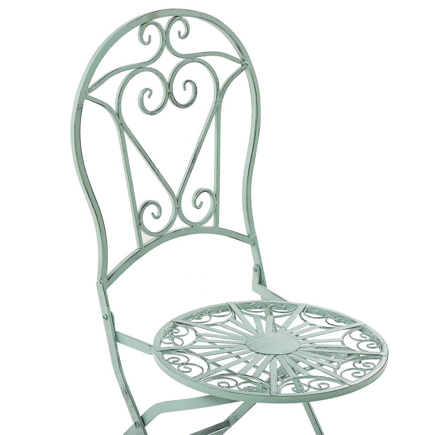 Outdoor Bistro Set Green Metal Folding Chairs Round Table