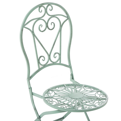 Outdoor Bistro Set Green Metal Folding Chairs Round Table