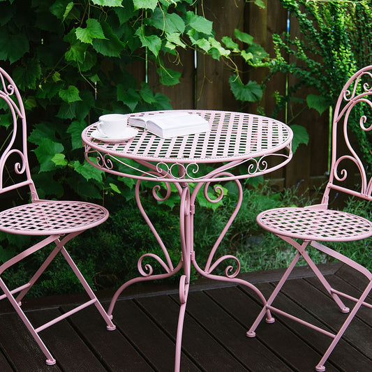 Pink Powder Coat Outdoor Bistro Table With Scrollwork