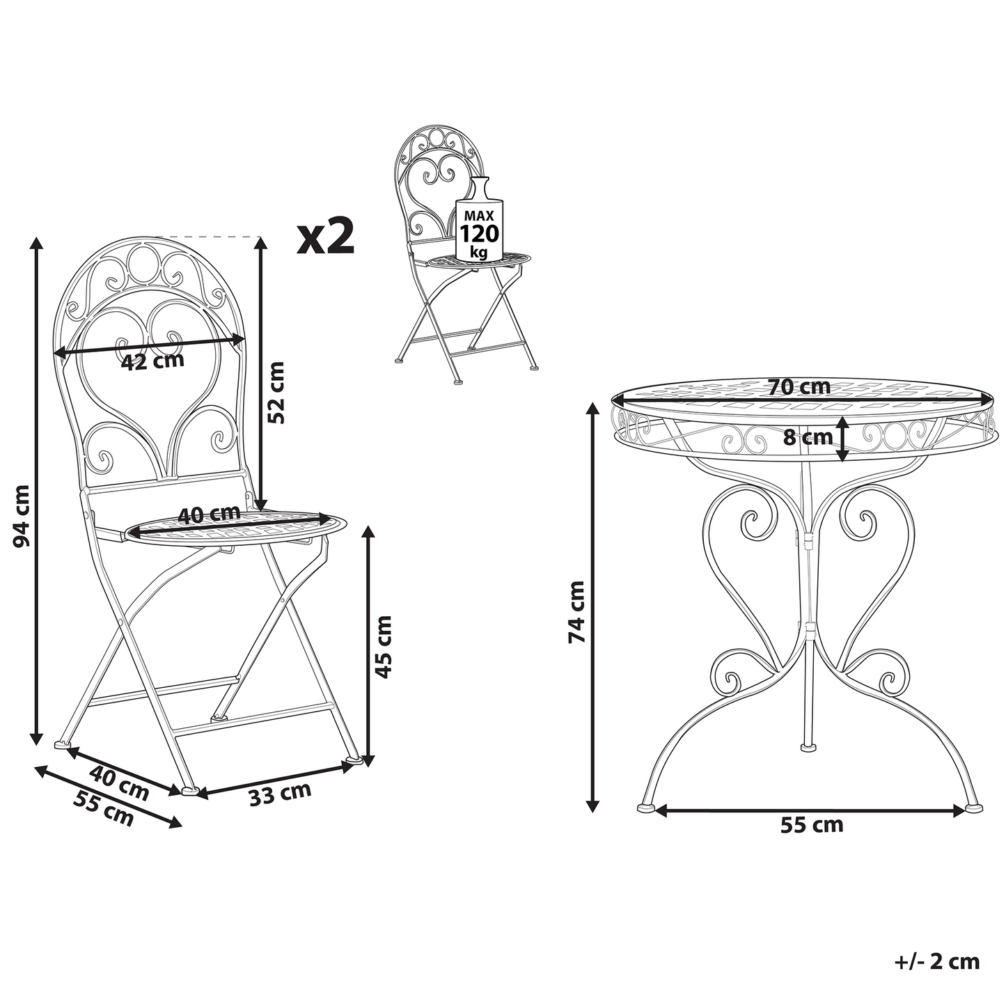 Pink Garden Bistro Set 3 Piece Metal Powder Coated