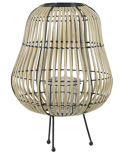 Lantern 44cm Light Brown Wood Candle Holder Standing Decoration For Boho Living Room
