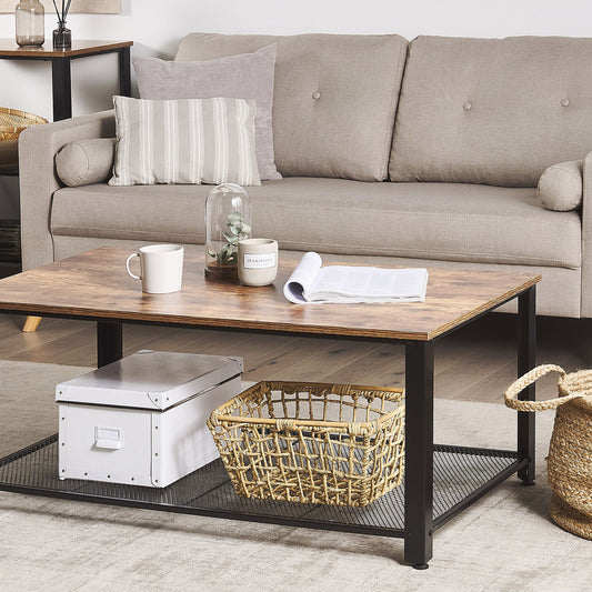 Industrial Coffee Table Dark Brown Top Black Metal Frame